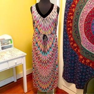 Size XL Emma & Michele Multi Colored Maxi Dress w Draw String Waist